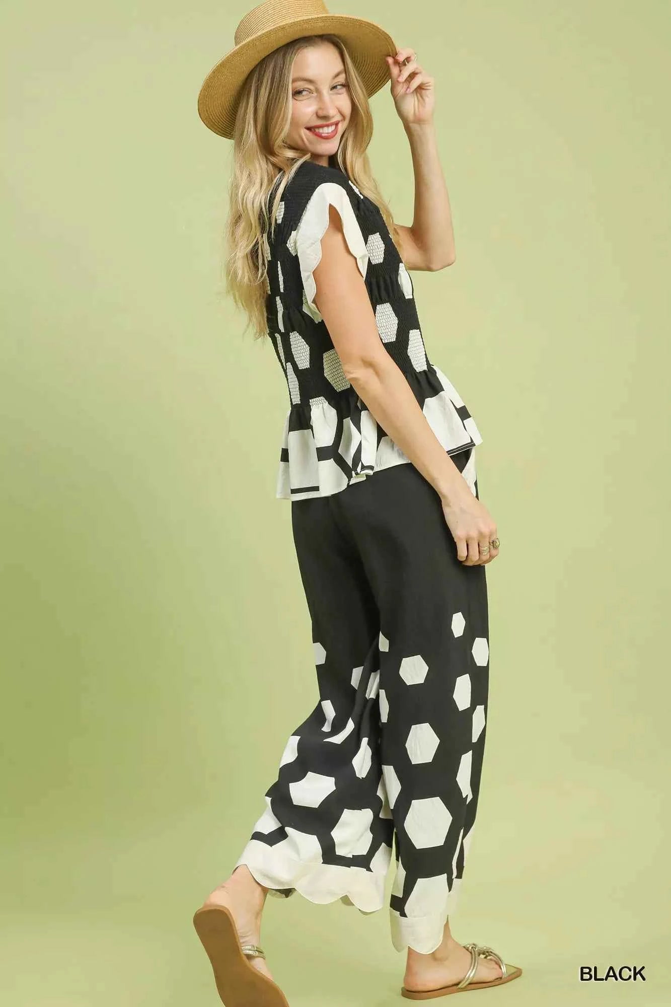 Umgee Hexagon Print Peplum Top 140b267b-b612-4d62-bf3d-e95ce22f57c8-Max-Origin