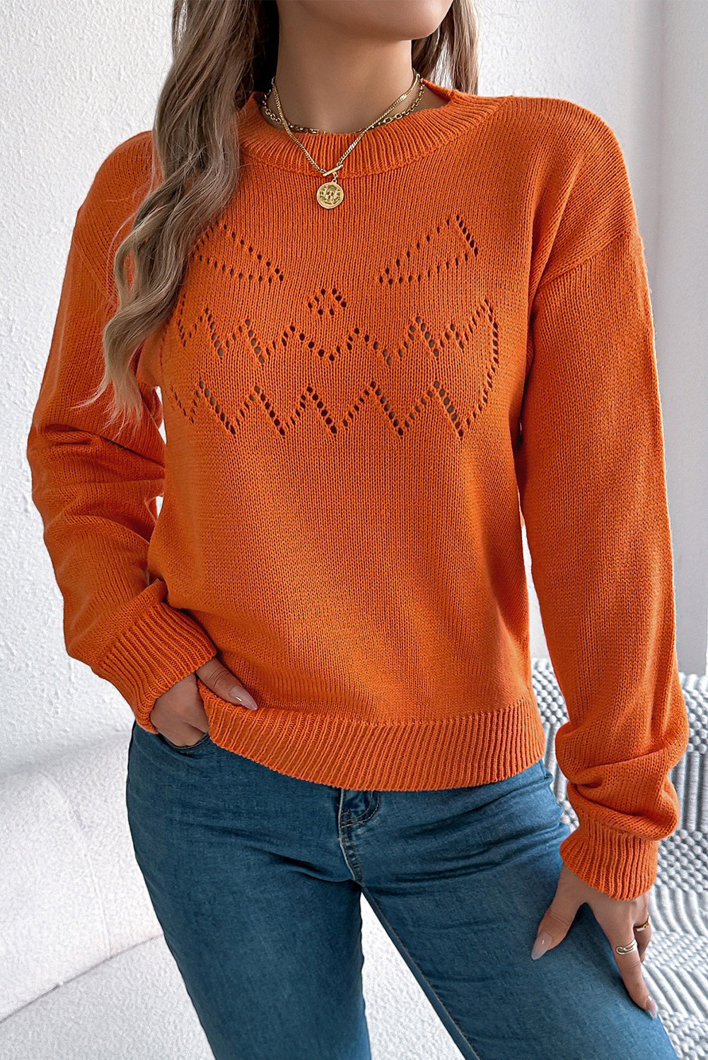 Flamingo Halloween Hollow Long Sleeve Pullover Sweater 141033e6e776245b