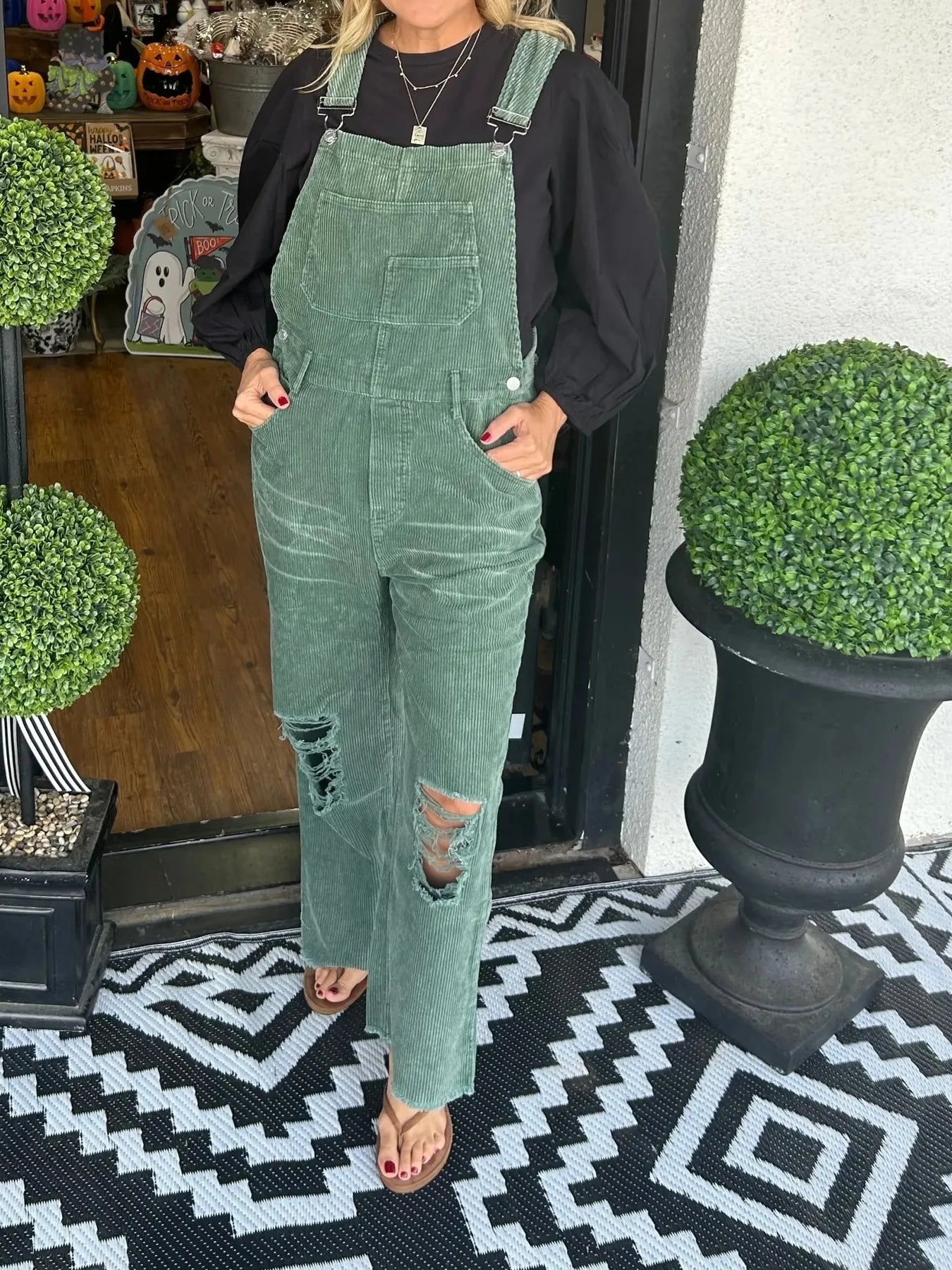 Distressed Wide Leg Corduroy Overalls Green 141b6248ed534af6b9afdfaf60dc0d85-Max-Origin