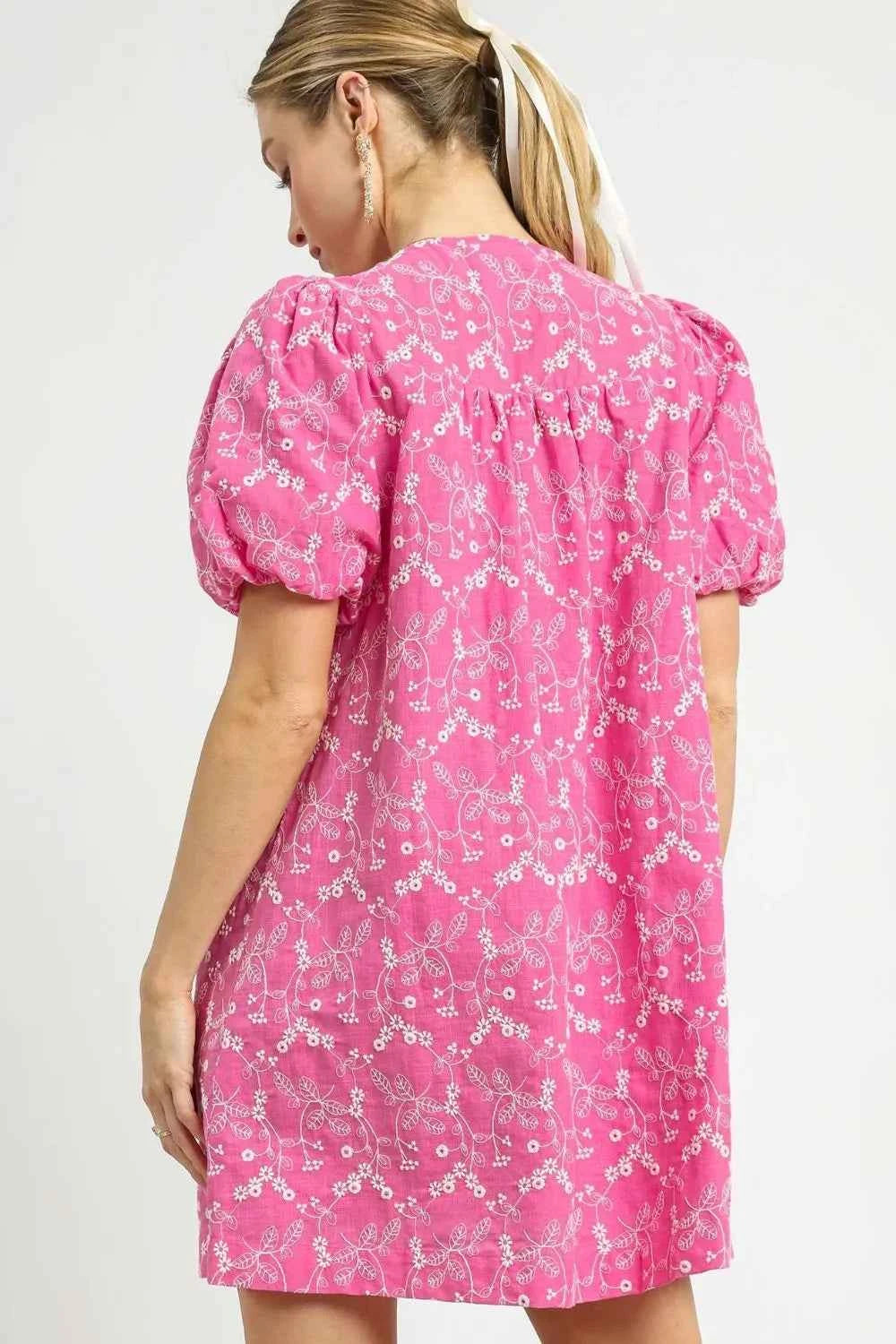 Umgee Floral Puff Sleeve V-Neck Mini Dress 14258e0e-58ea-4513-b993-c083f5d278fb-Max-Origin