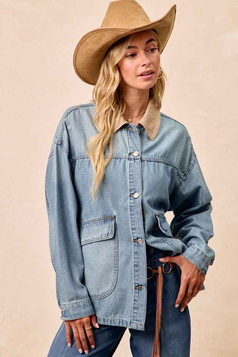 BiBi Washed Denim Jacket with Contrast Collar Detail 1427f686fa1f44da8ab100230e8ff87c-Max