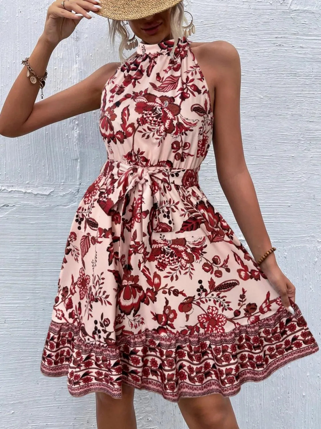 Printed Tie Waist Mini Dress 1433d2e1-5b99-4604-b566-f91551edd98d-Max-Origin