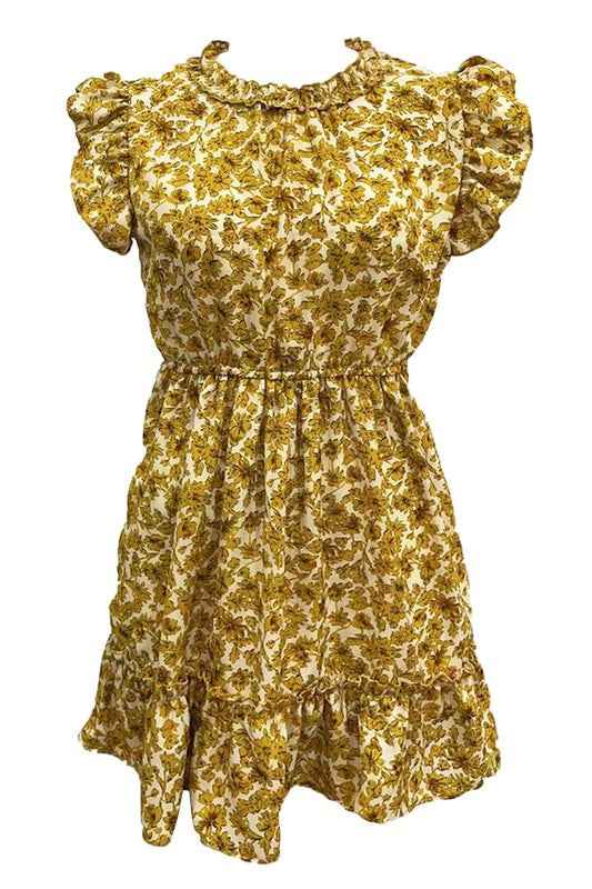 Floral ruffled short dress yellow 14386532_c5997ed0-06c2-4d7c-8894-636a8c1d8c7e