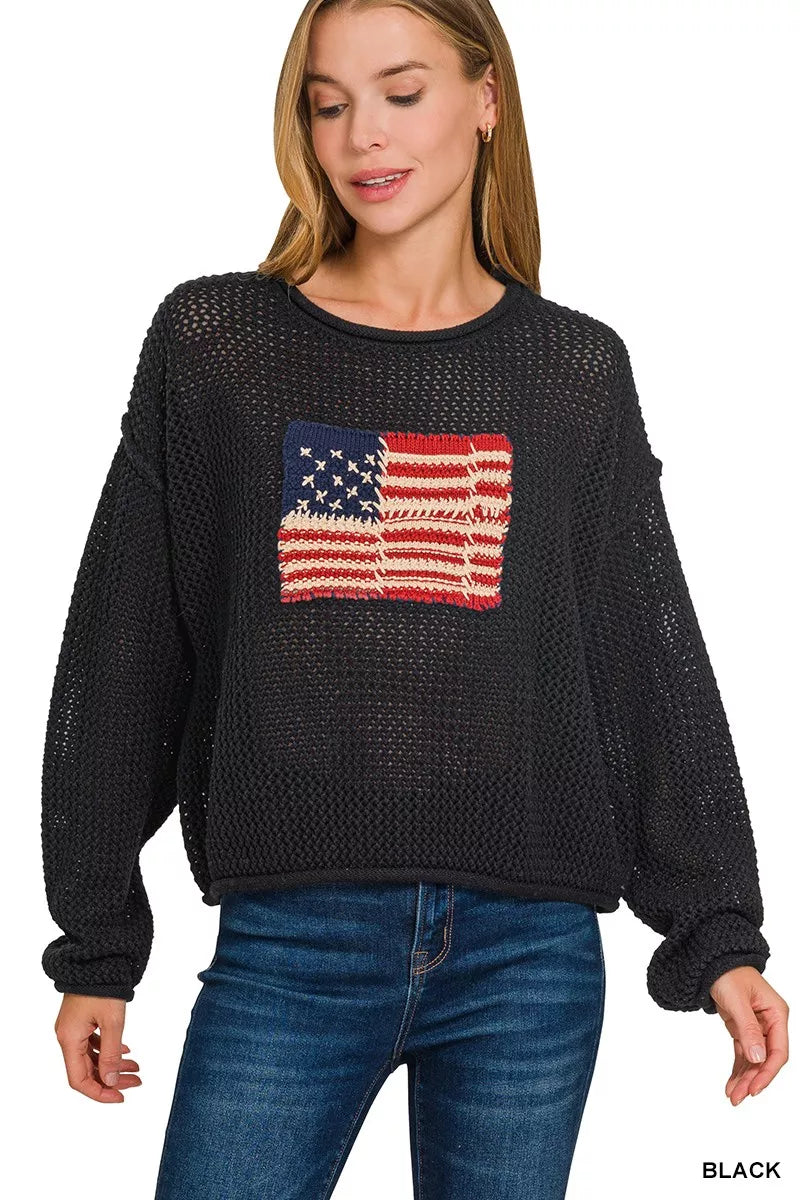 Zenana Zenana American Flag Crew Neck Sweater BLACK 14398359bba34ecc833da97c802f3260-Max-Origin