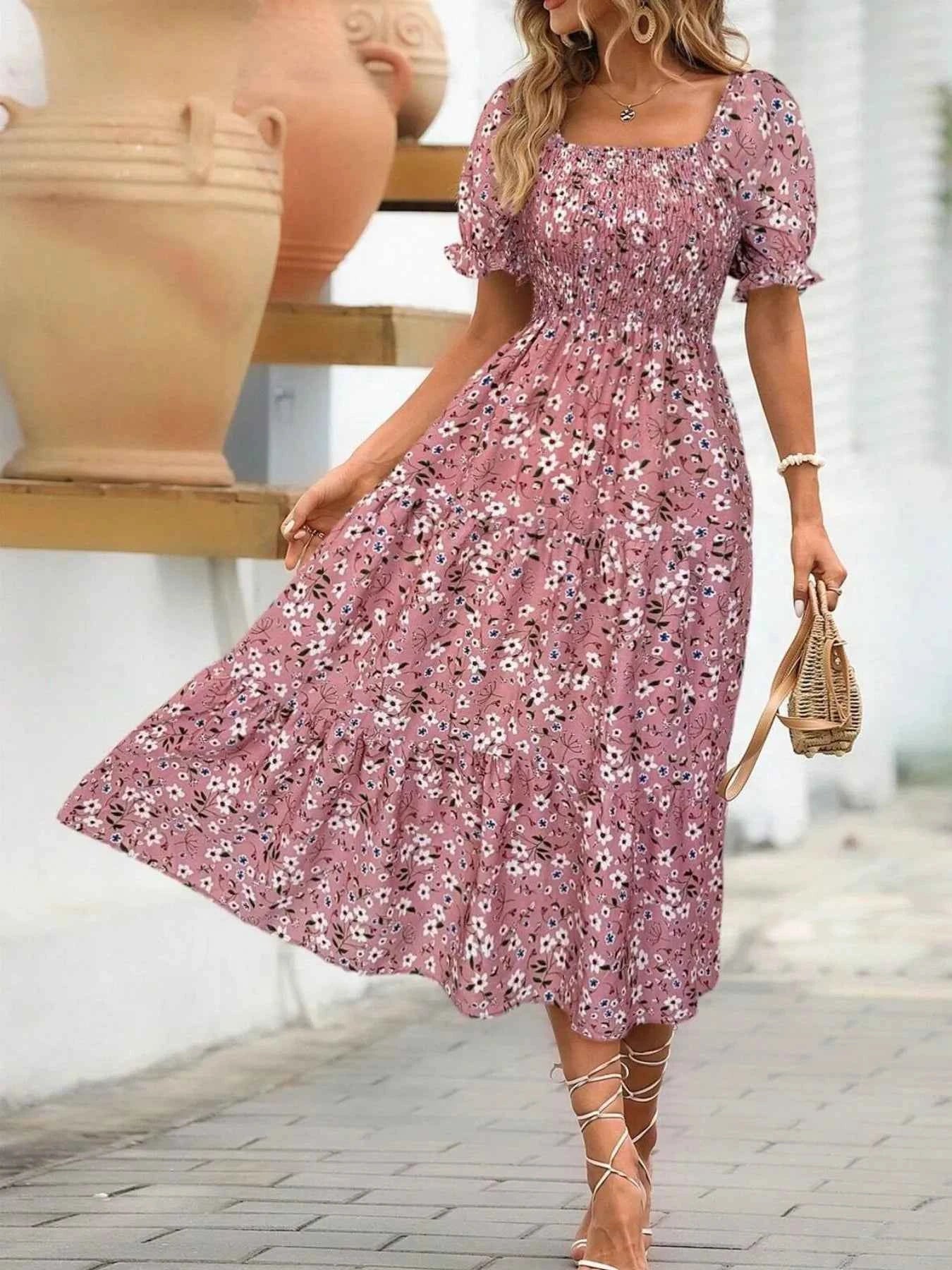 Floral Print Puff Sleeve Tiered Midi Dress 1439fe61-3043-4afa-8c8b-2b1f1d559e99-Max-Origin