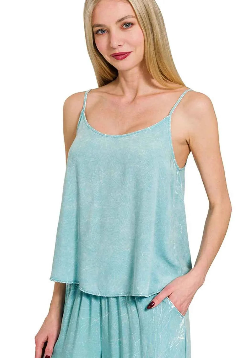 Zenana Woven Acid Crinkle Washed Cami & Pants 2 Piece Set 14433045-2ad0-41f0-b853-e90546e6eb34-Max-Origin