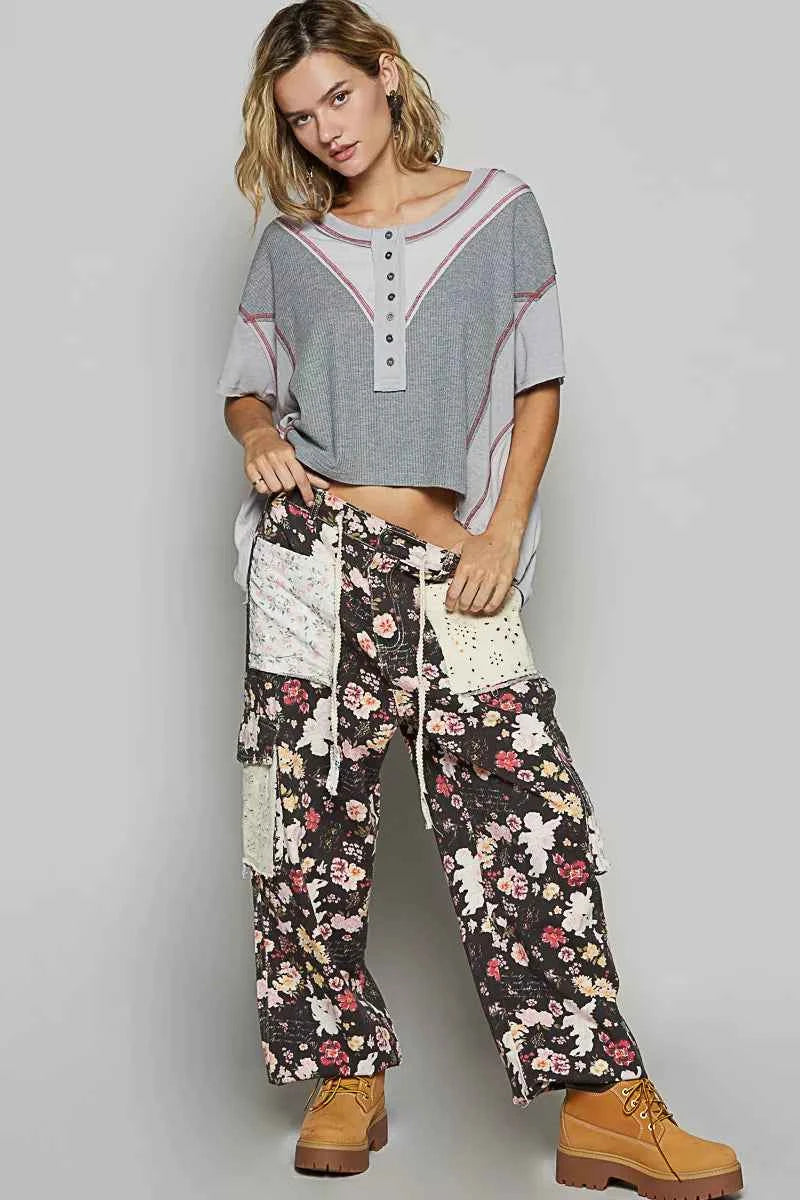 POL Round Neck Short Sleeve Contrast Stitching Top with Back Strap Detail 1445e748-41a4-4537-9159-b74742aa2b94-Max-Origin