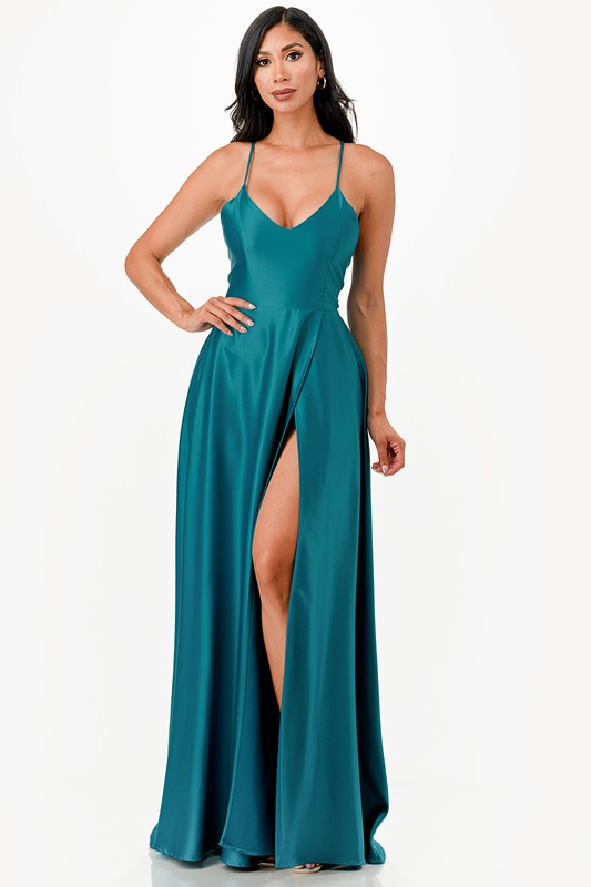 open side back spaghetti zig zag tie satin gown Teal Blue 14490112_a0481291-425d-454c-aa45-92da5f0ee229