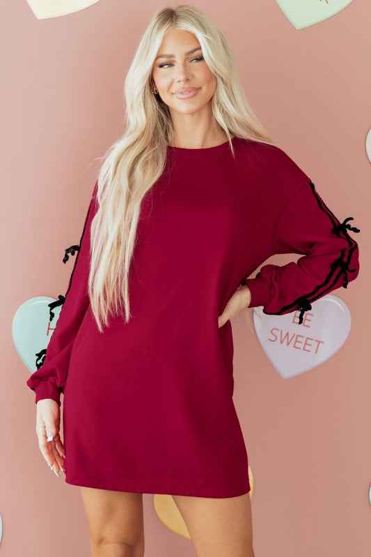 Valentine Bow Tie Long Sleeve Sweatshirt Dress 1451b55a-e60f-4ae1-b5e9-3930852f6827