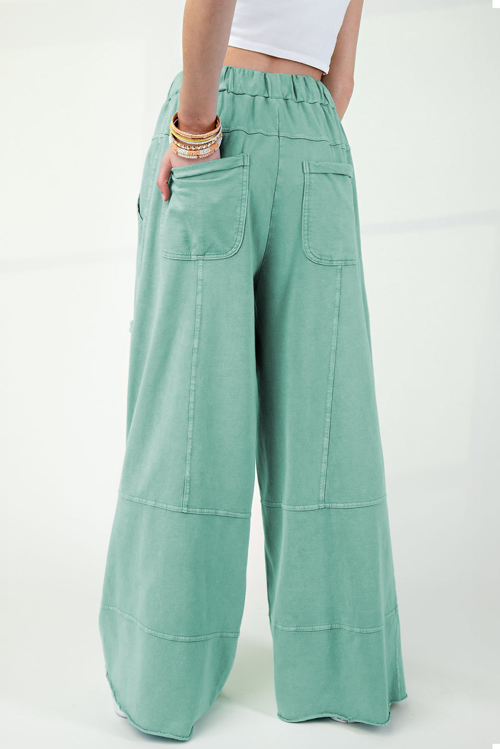 Black Mineral Wash Exposed Seam Wide Leg Cargo Pants 145589d57daddf2c