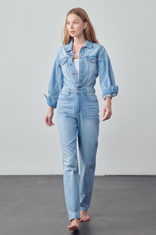 High Waist Flap Pocket Half Button Denim Jumpsuit MEDIUM 14566243_c9d67d42-fda2-483b-b14b-3424e9309ad4