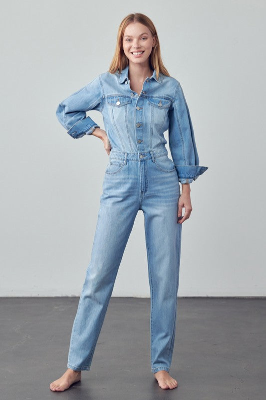 High Waist Flap Pocket Half Button Denim Jumpsuit 14566243_f8de413f-c4fd-488c-a05f-9eb88af30b61
