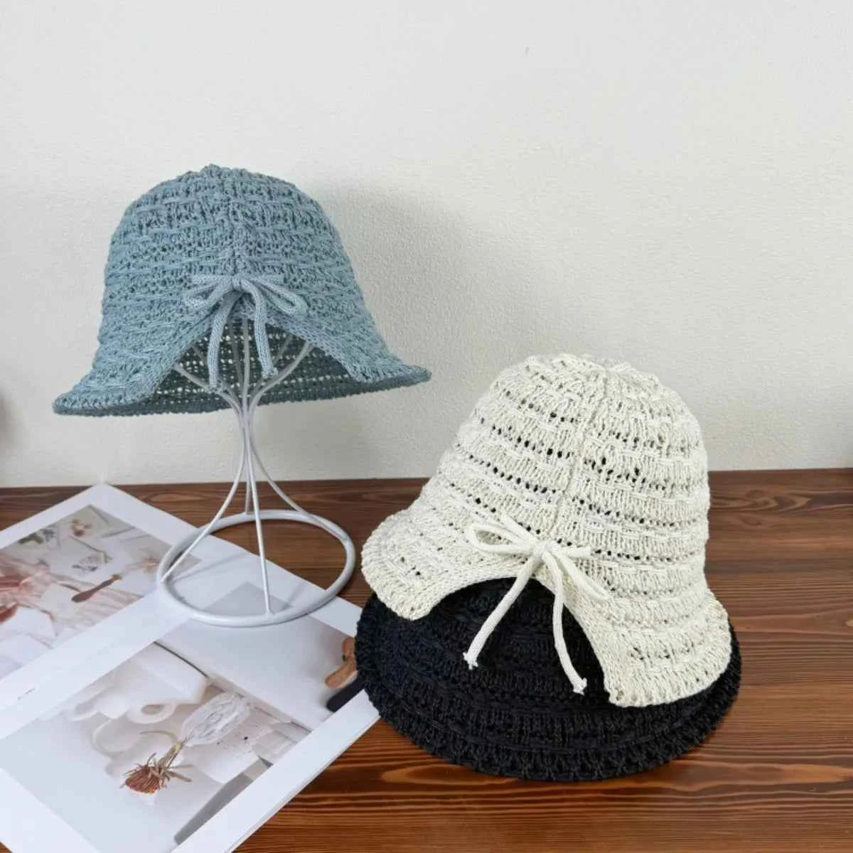 Crochet Bucket Hat with Drawstring French Blue One Size 14595c0c-acdd-45bd-92ab-05ad29bb56a8-Max-Origin