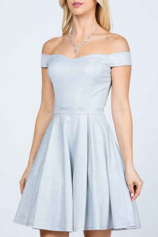 Off the shoulder skater dress jaquard Silver 14596620_c58c13c9-121e-43d3-9350-b160fada65fe