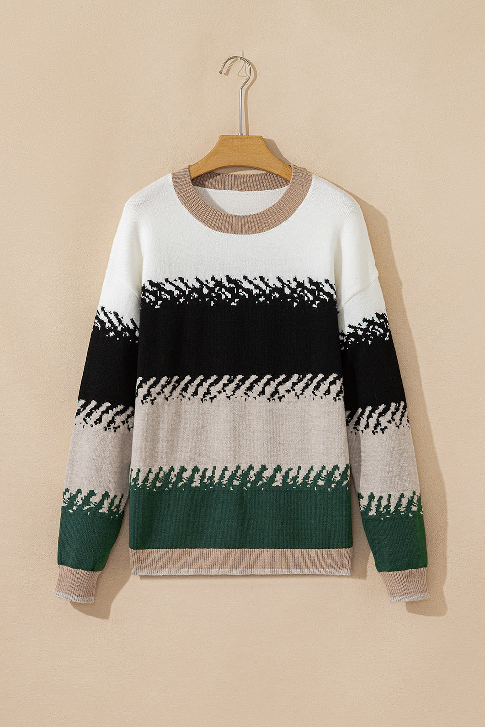 Black Stylish Color Block Pattern Drop Shoulder Sweater 145e3bacc6a6e456