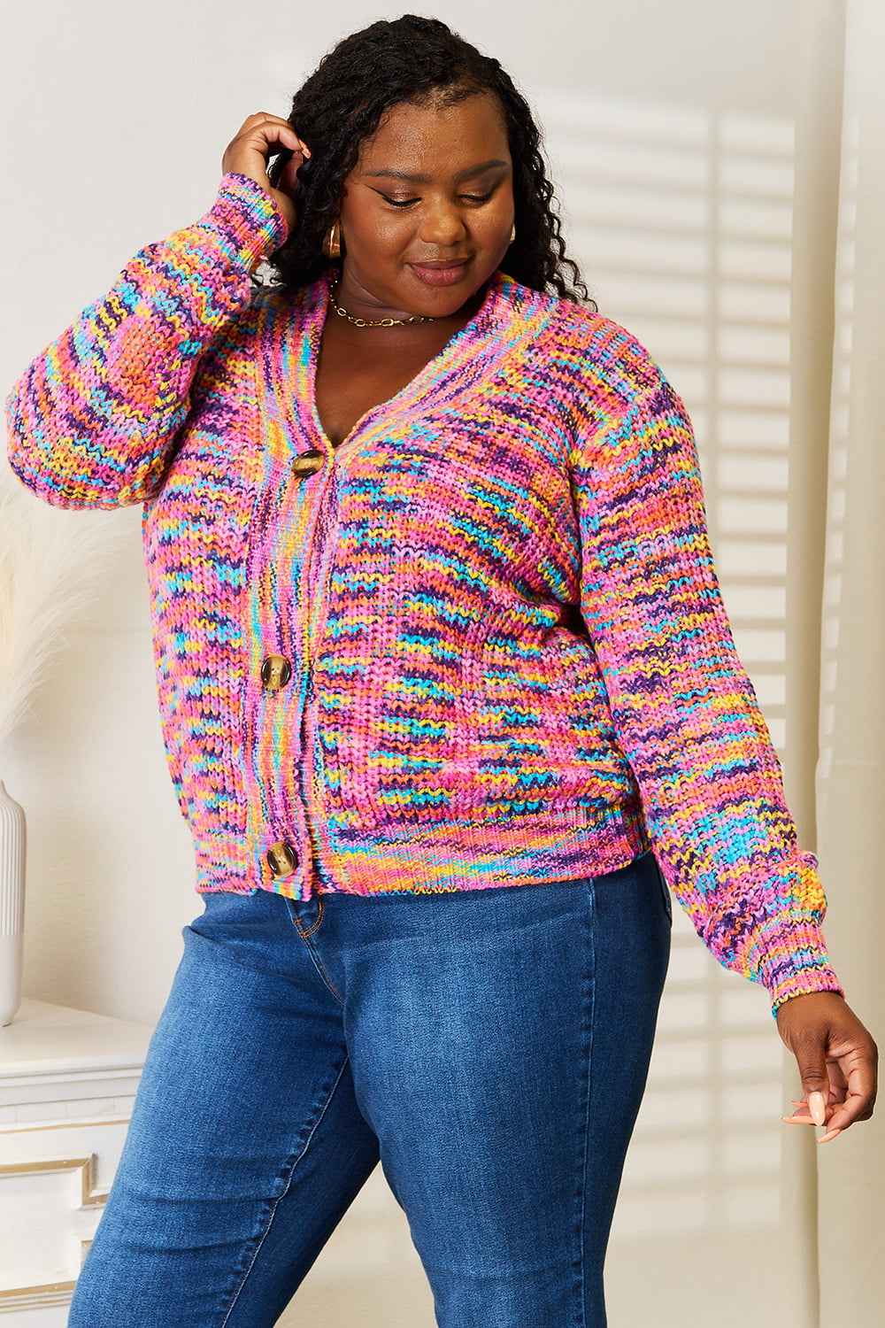 Angel Wings Woven Right V-Neck Long Sleeve Cardigan 145f90e64d0a4c51a4cc1869c7240a27-Max