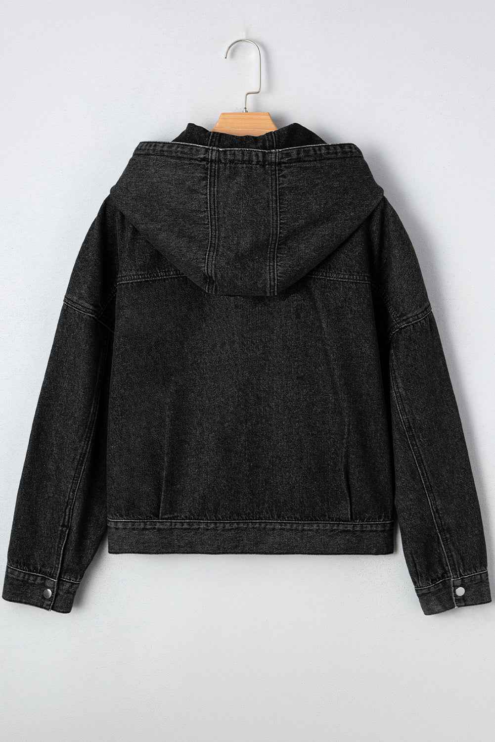 Black Chest Pocket Drop Shoulder Hooded Denim Jacket 14627abfdc4b083c