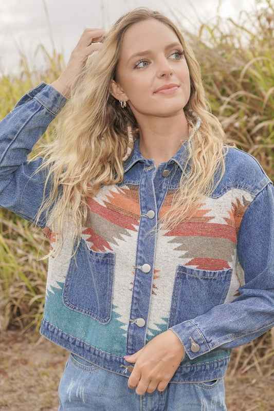 Contrast denim western jacket RUST MULTI 14664250_40f6fc2d-d2a7-4f5f-b977-69dbcced1059