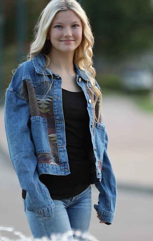 Contrast denim western jacket Brown Multi XL 14664250_6a936f84-91be-4fcd-9cc8-8a8b1a957a47