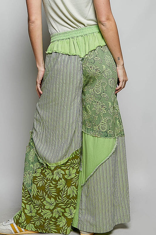 Striped Floral Patchwork Wide leg Pants with Side Big Star Patch 146939fc-6927-4469-b99c-6dafef5c7fe5-Max