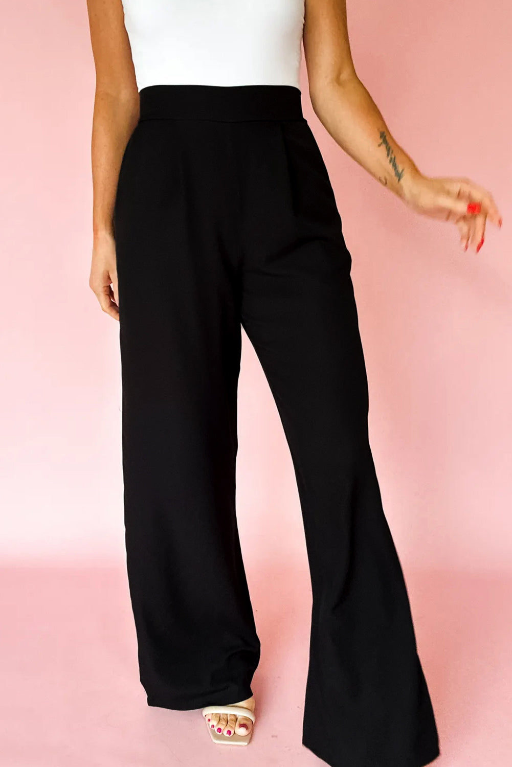 Black Pleated Detail Pull On Pants 146b07573f68d451