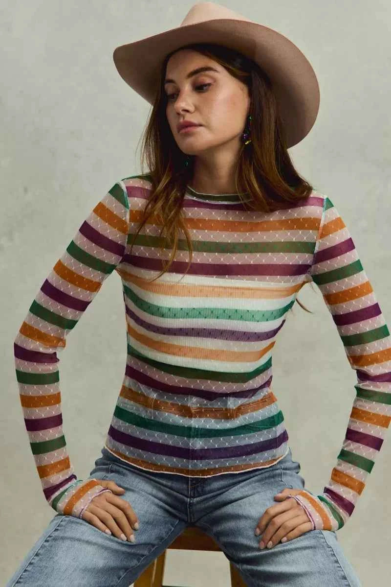 SO ME Mardi Gras Color Stripe Stretch Mesh Top 146c86f12e0248d99c9811d55785a59c-Max-Origin