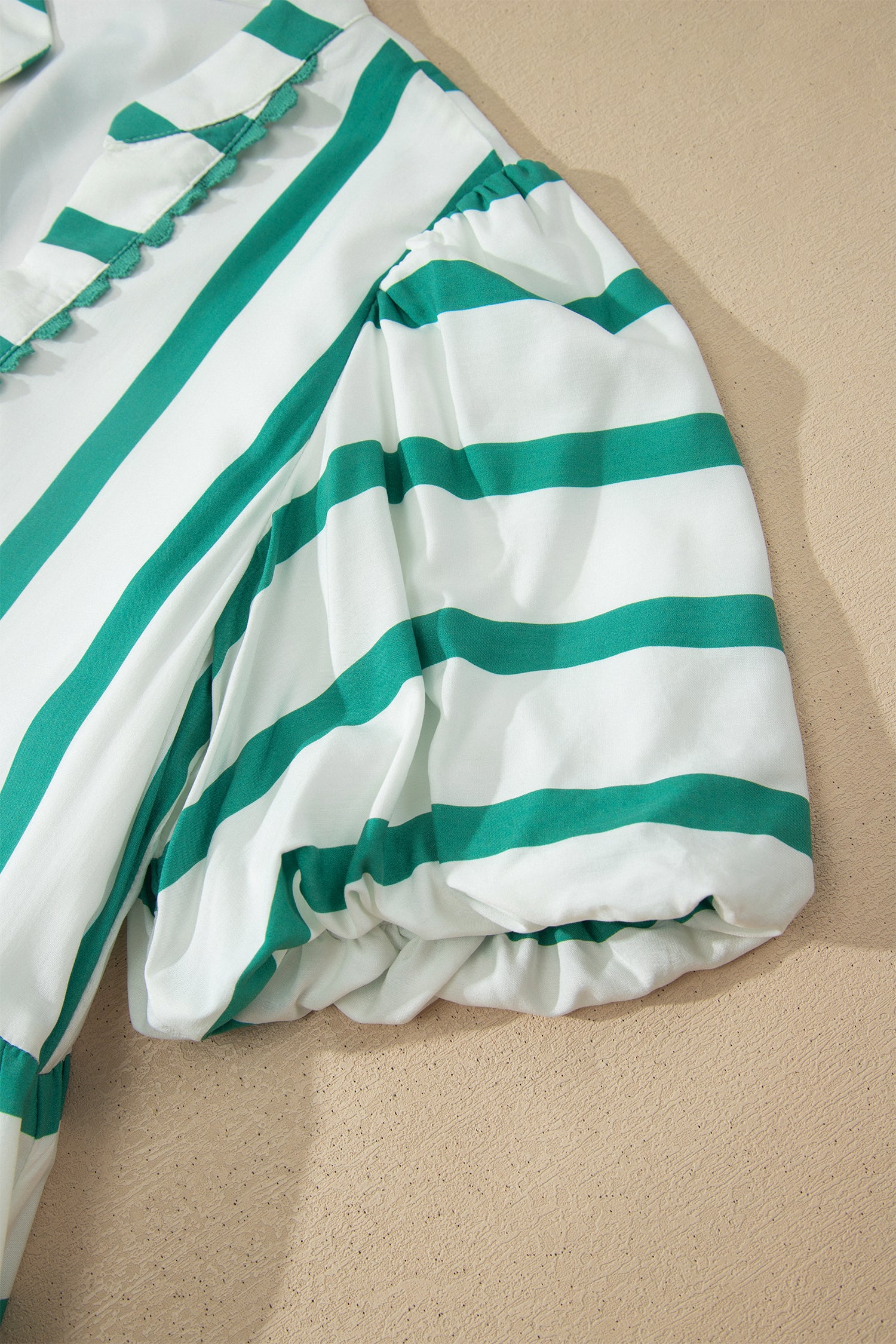 Green Stripe Ricrac Trim Notched Neck Half Sleeve Vacation Dress 14703b76d94f65b1