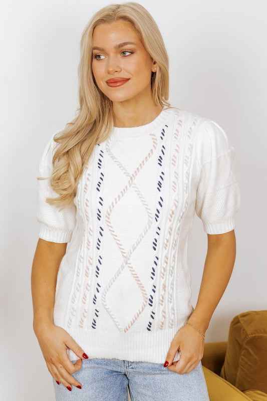 Nova Knit Short Sleeve Sweater White 14738e98-b089-41dc-809d-847d8f152dcf