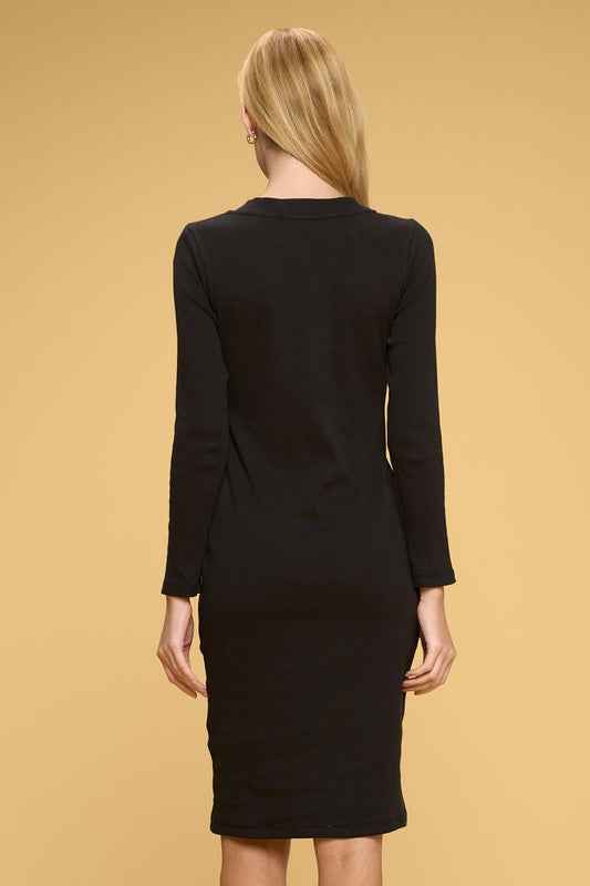 Cotton Rib Knit Midi Bodycon Dress with Buttons 14817650_1a429475-0a02-4957-a31c-4e5ea6e650b7