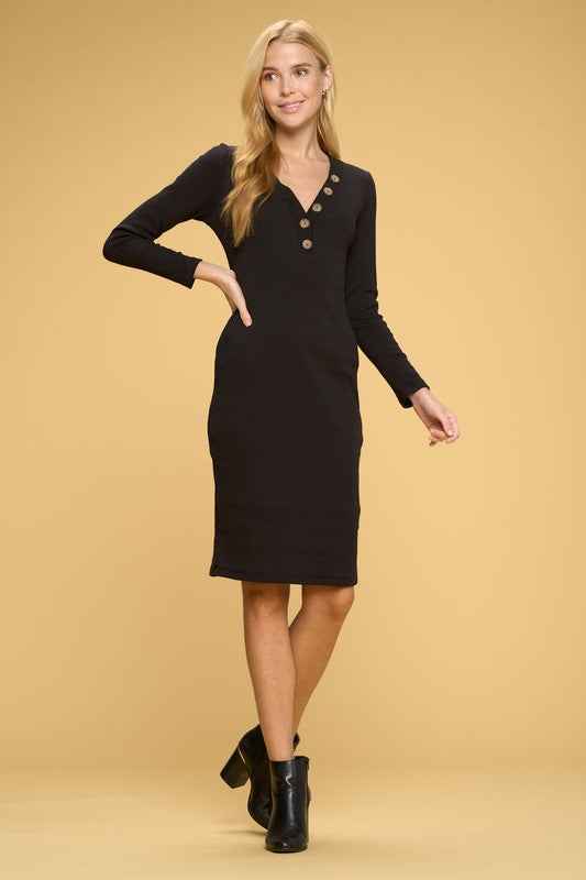 Cotton Rib Knit Midi Bodycon Dress with Buttons 14817650_2e175731-c34c-4cd2-bef0-32e3ebe98df8