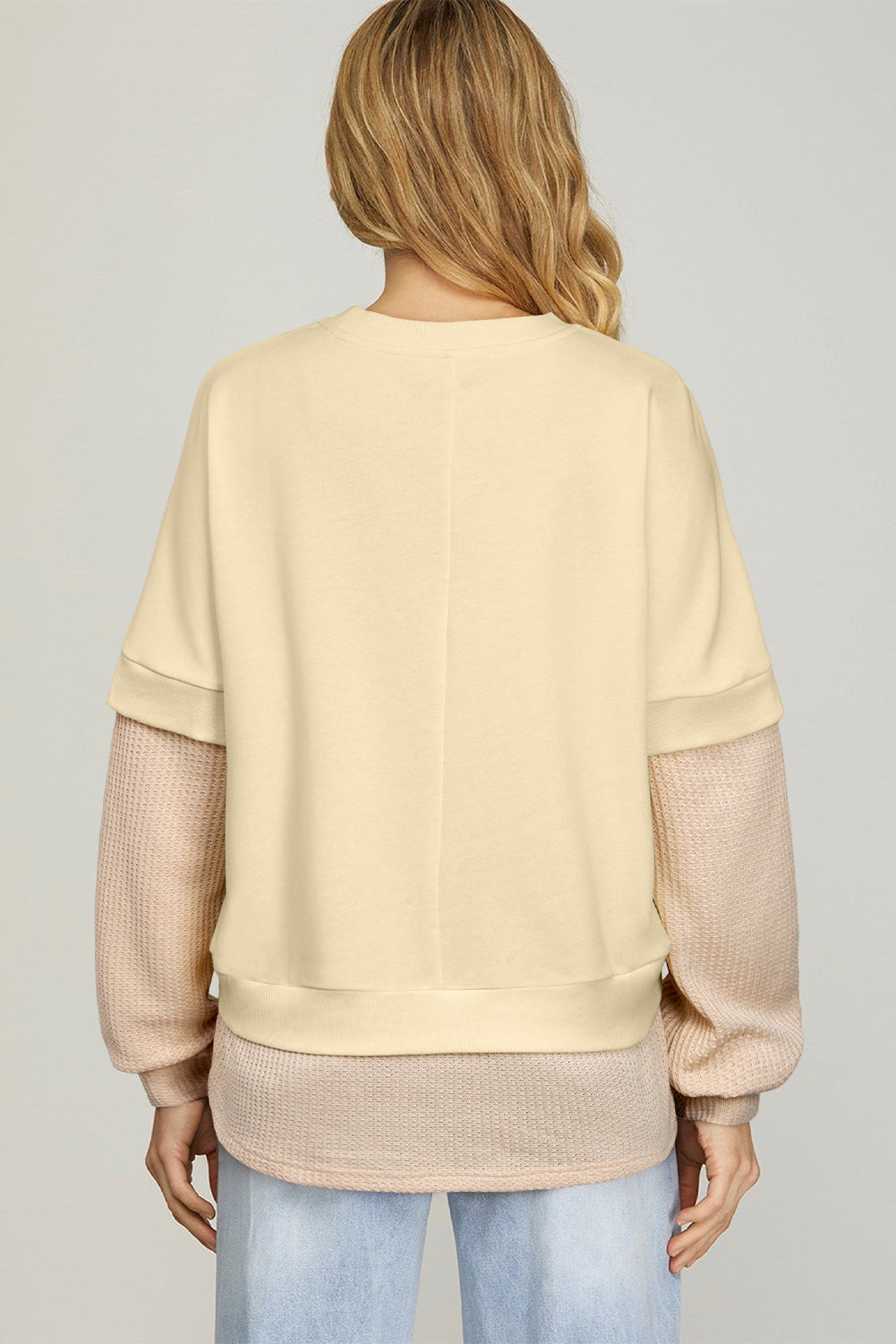 Apricot Fake Two-Piece Waffle Patchwork Sweatshirt 1482a19ac6baa772