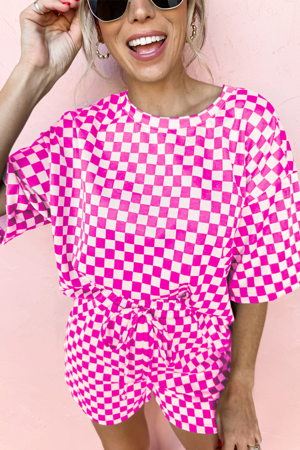 Brown Checkered Top and Drawstring Shorts Pajama Set 148b27a7e01c2d30_76335021-2bf9-4404-a6da-95cd9269f7bf