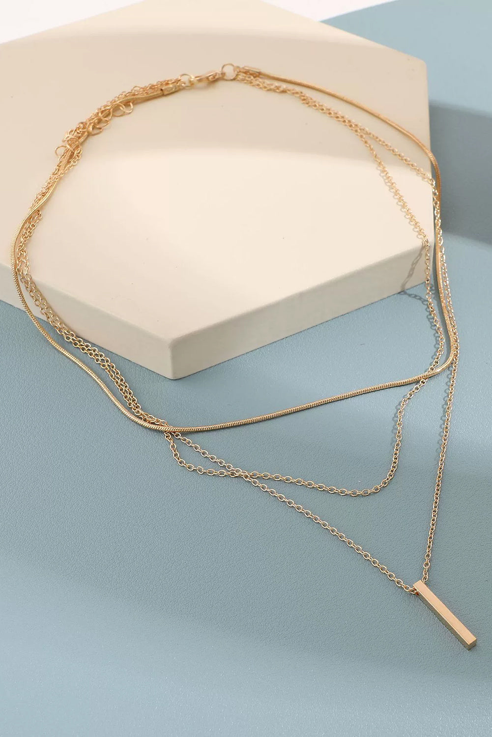 Gold Bar Pendant Layered Adjustable Chain Necklace 149362c4cd021ea8