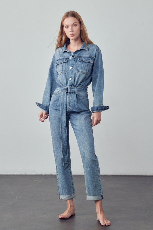 Belted Collared Button Front Denim Jumpsuit 14971027_6c1e9f47-ee1b-403a-b40a-a1afc4e5e950