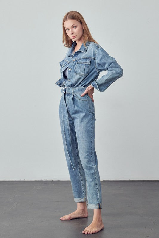 Belted Collared Button Front Denim Jumpsuit 14971027_78da29ba-6d29-405f-a872-0e982f9a1788