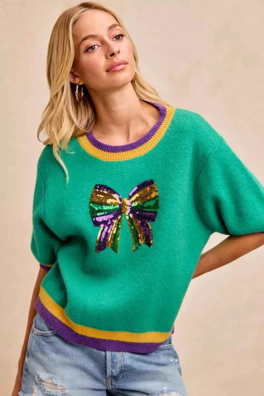 Mardi Gras Sequin Ribbon Patched Sweater 1498eaacbe7e41819b730a41ef6f2a76-Max-Origin