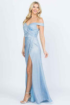 Off the shoulder glittery jacquard gathered gown 14998666_49d79283-3e97-4569-8e72-784bb9c62fe9