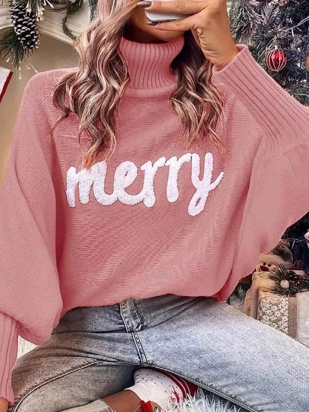 Merry Turtleneck Long Sleeve Christmas Sweater 14a9c1eb121f45218e93acda03acfd61-Max-Origin