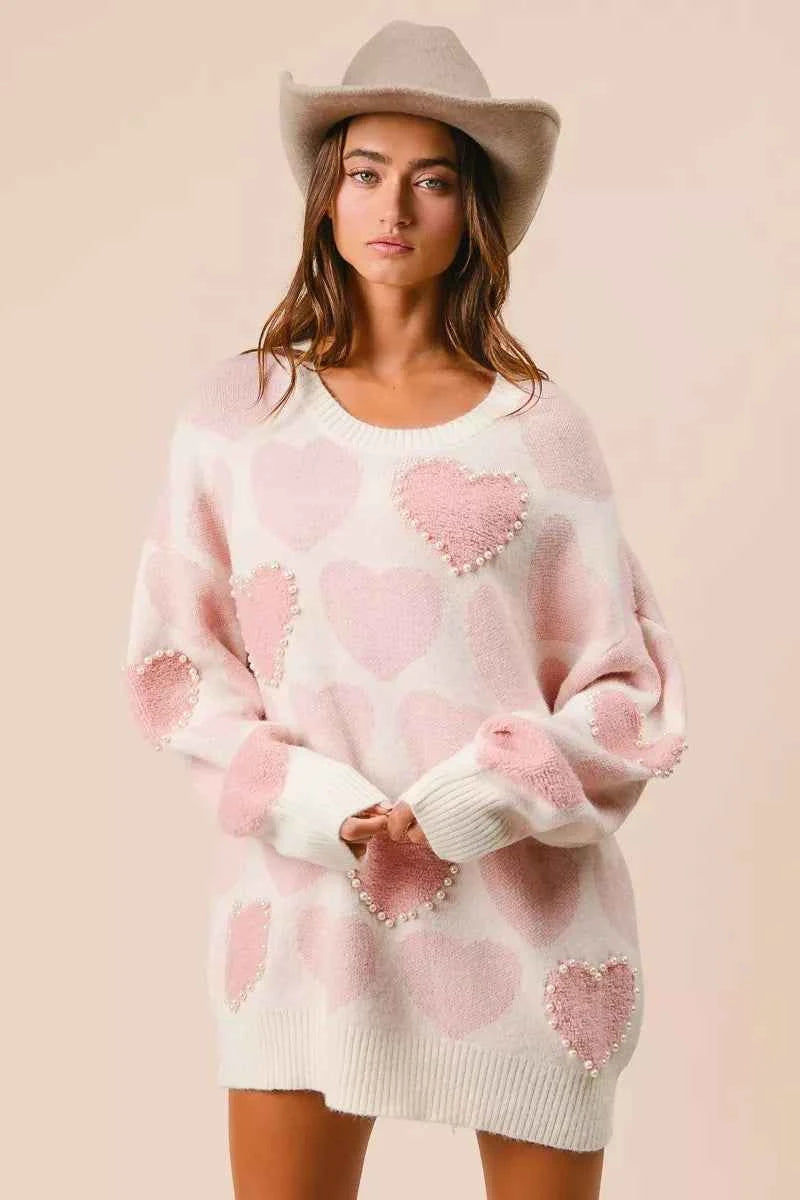 BiBi Heart Pattern Sweater with Pearl Detail 14b27d2e25ae4cbfa57701cf683eed8f-Max-Origin
