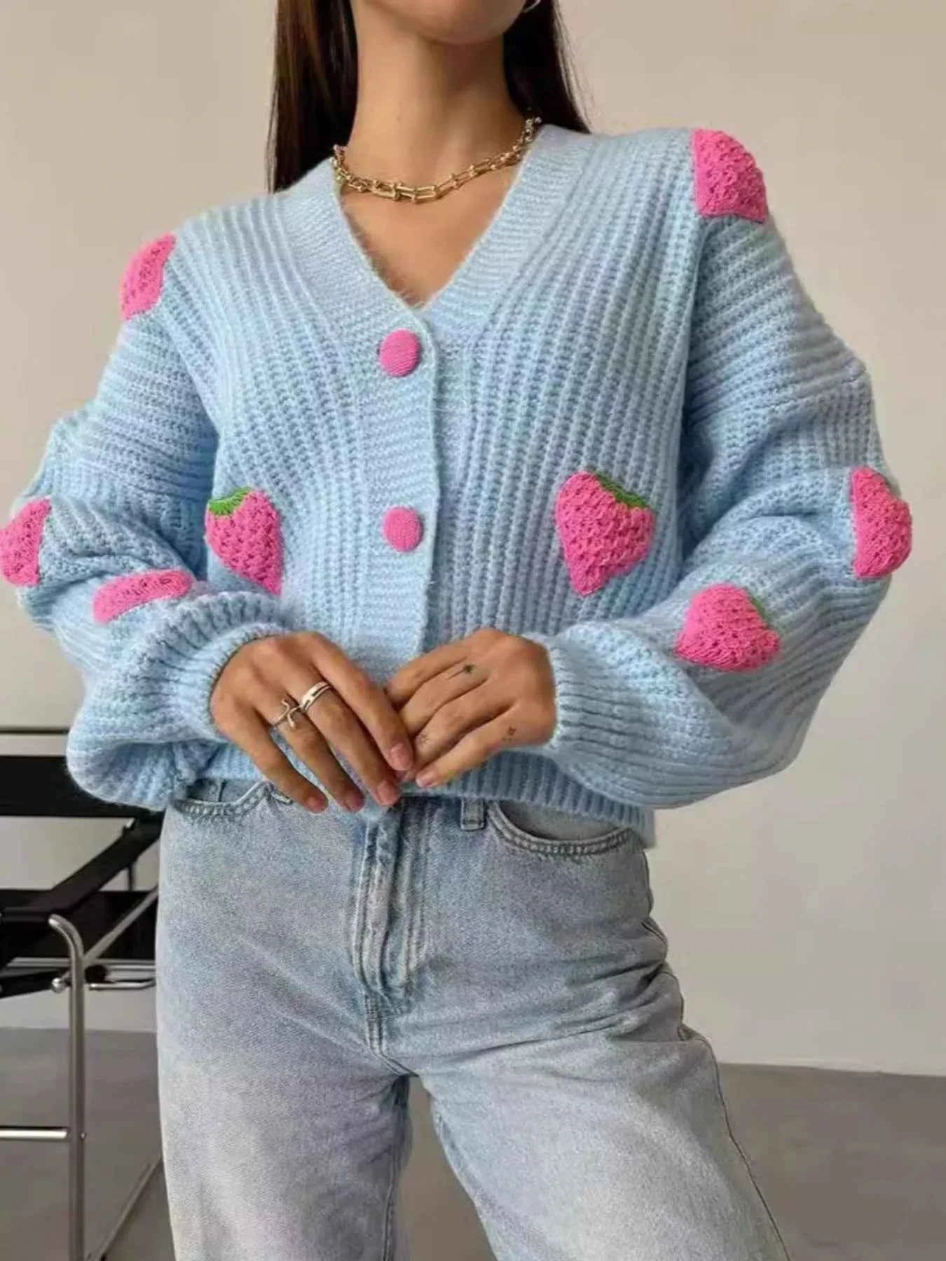 Strawberry Button Down Cardigan Light Blue 14be84c3-6afd-46dd-8999-553c7cbb3150-Max-Origin
