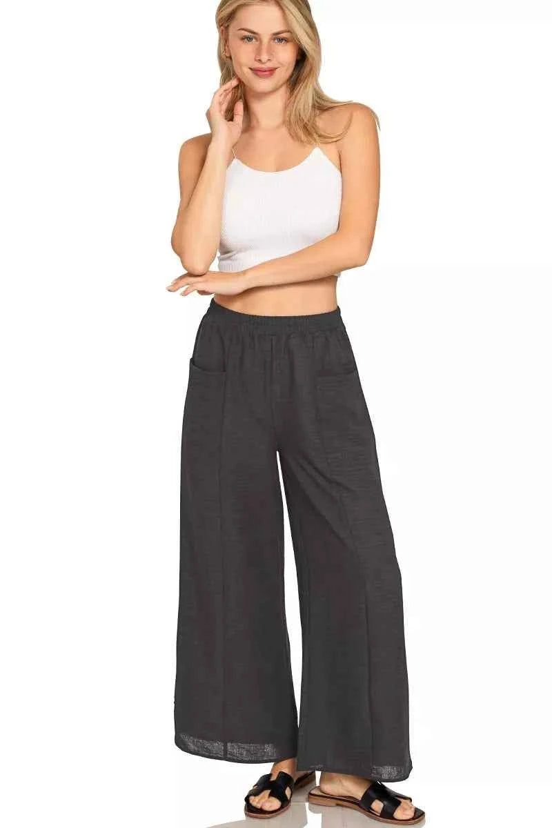 Zenana Woven Airflow Elastic Waistband Pants 14c34f9e82ae4bf18ec5b3480b50822d-Max-Origin