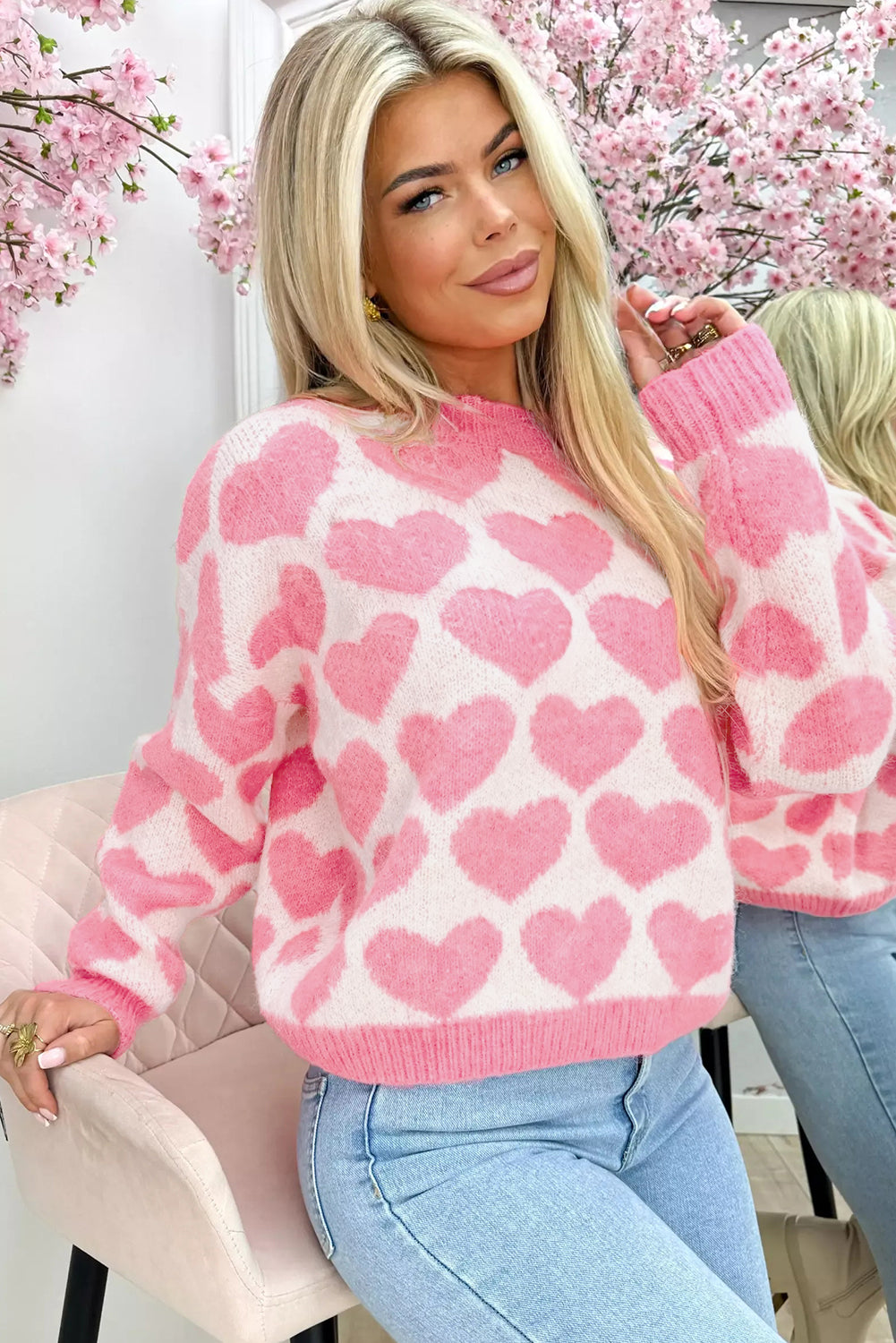 Strawberry Pink Love Heart Valentine Knit Sweater 14c3e7815a71ec16