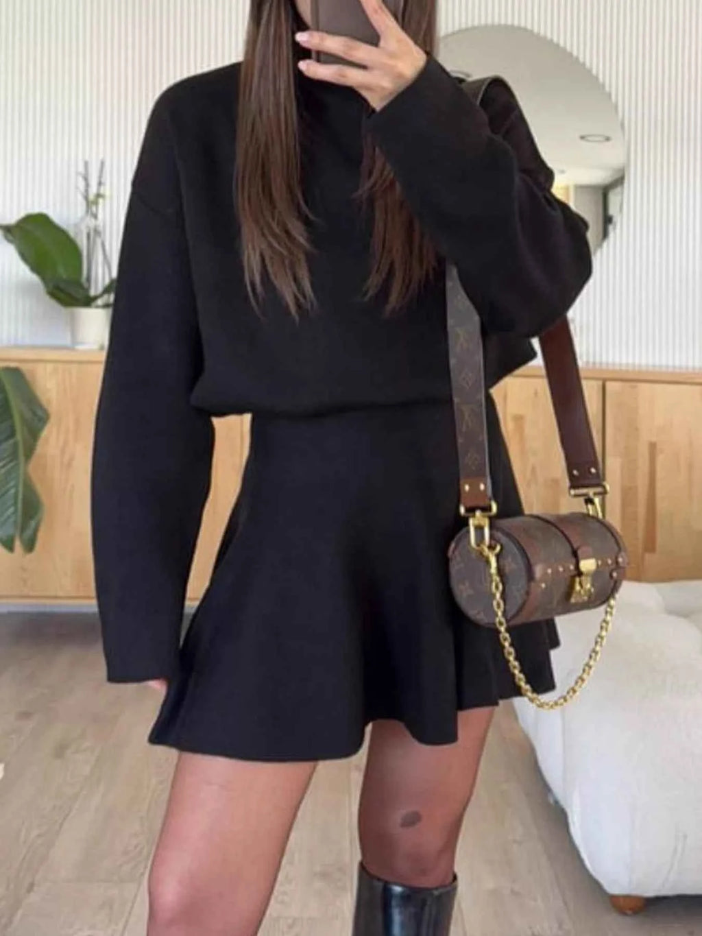 Round Neck Long Sleeve Mini Sweater Dress 14c9301425304d7b8c02319d3be63d19-Max-Origin