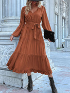 Ruffled Hem V-Neck Balloon Sleeve Dress 14cc78f7-af40-4be2-969a-275c5708400b-Max-Origin