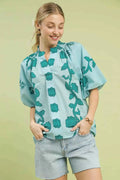 Umgee Floral Smocked Notched Puff Sleeve Blouse TEAL 14cd1bc8-8c87-4f45-ba85-095d26e8c153-Max-Origin