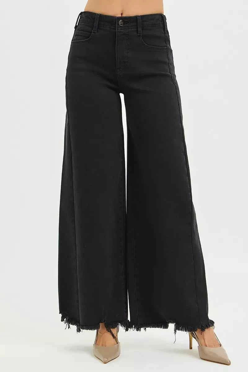 RISEN Tummy Control High Rise Palazzo Leg Frayed Hem Jeans BLACK 14d9c279496a414ea55b94a7621dd731-Max-Origin