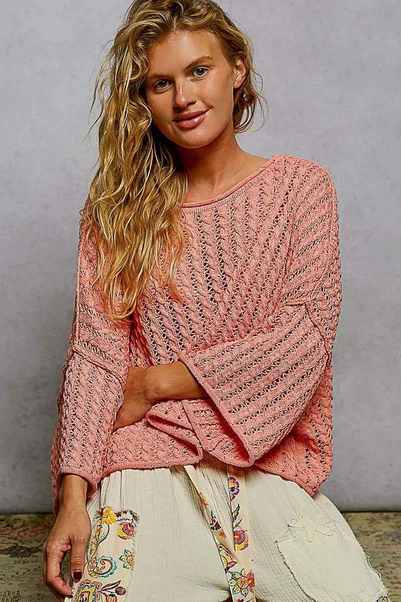 POL Cable-Knit Openwork Round Neck Cropped Sweater CORAL ORANGE 14dbbf00-6482-4dcb-92d6-1a4b15df1854-Max-Origin