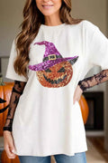 Sequin Pumpkin Round Neck Short Sleeve T-Shirt White 14e73aca-c3d4-4b86-9cda-653de5716bfd-Max