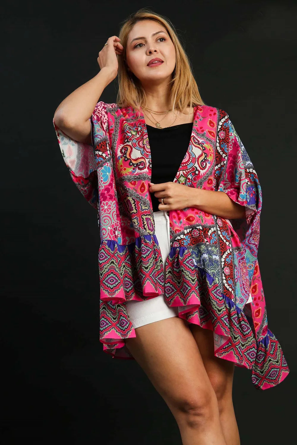 Umgee Full Size Mixed Print Ruffle Hem Open Front Cover Up Plus Size 14f3c3e8-1ca6-4aae-8352-f1528e08f7ce-Max