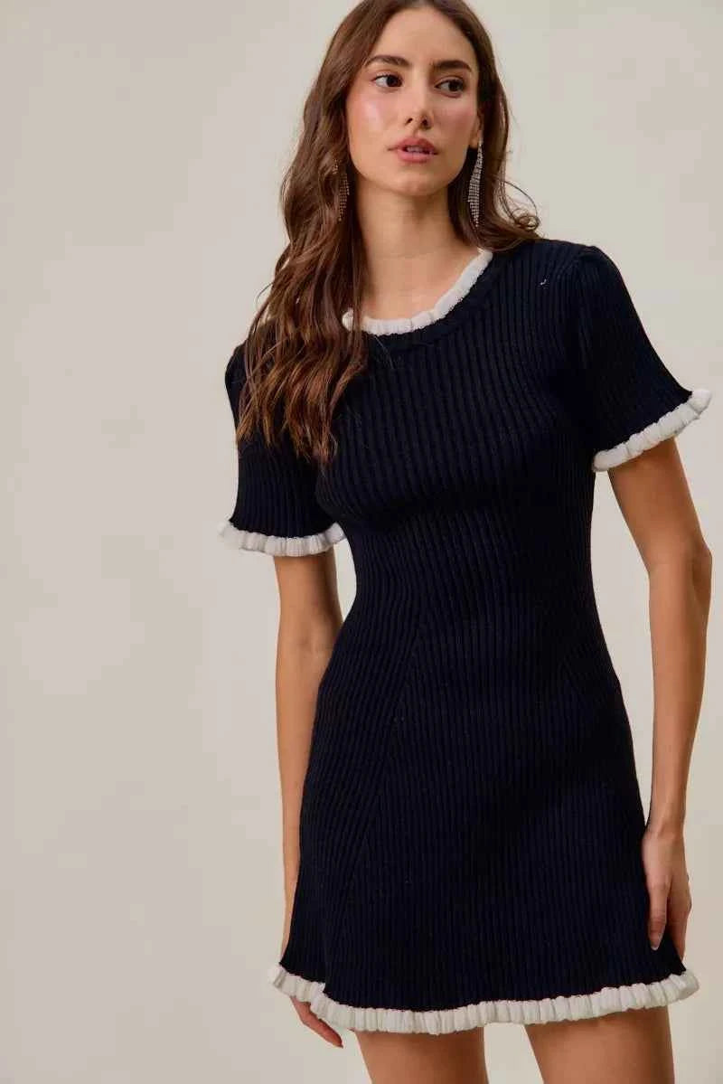 SO ME Contrast Ruffled Sweater Knit Mini Dress 14f4149da2e545b595c0219b657512f7-Max-Origin